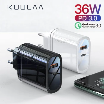 

KUULAA USB Charger Quick Charge 4.0 36W Fast Charger PD 3.0 For iPhone X XR XS Xiaomi Mi 10 9 8 US EU Plug Adapter Super charger
