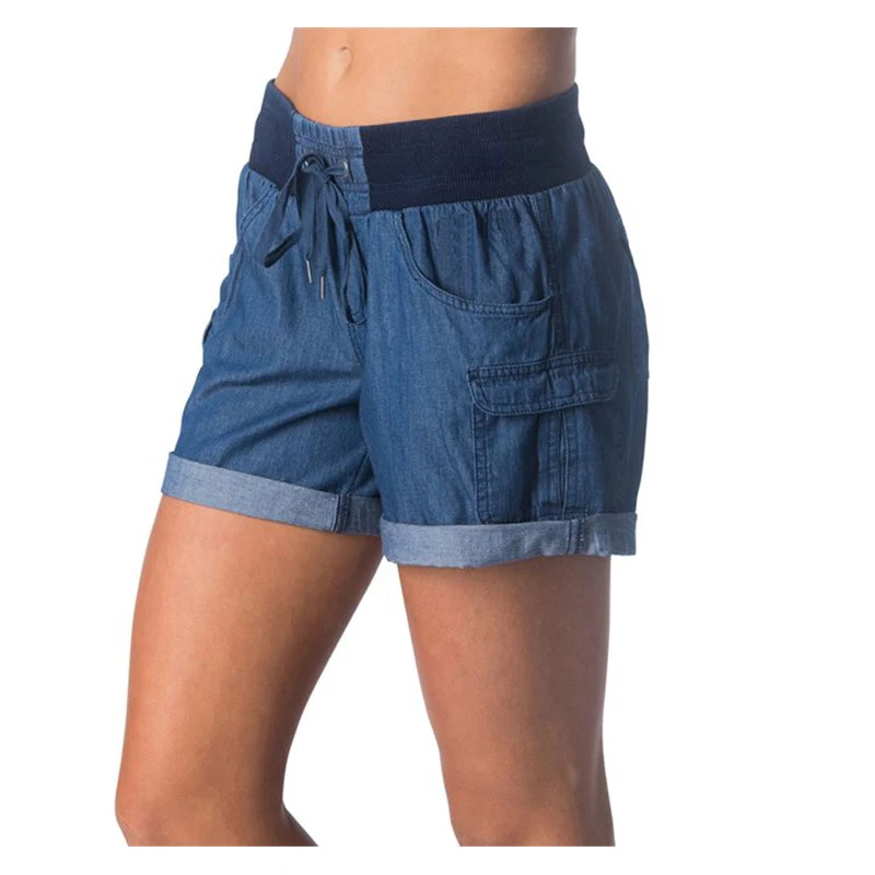 

Sexy High Waist Women Denim Short Retro Solid Color Hot Summer Women's Jeans Stitching Elastic Women's Vintage Streetwear Short