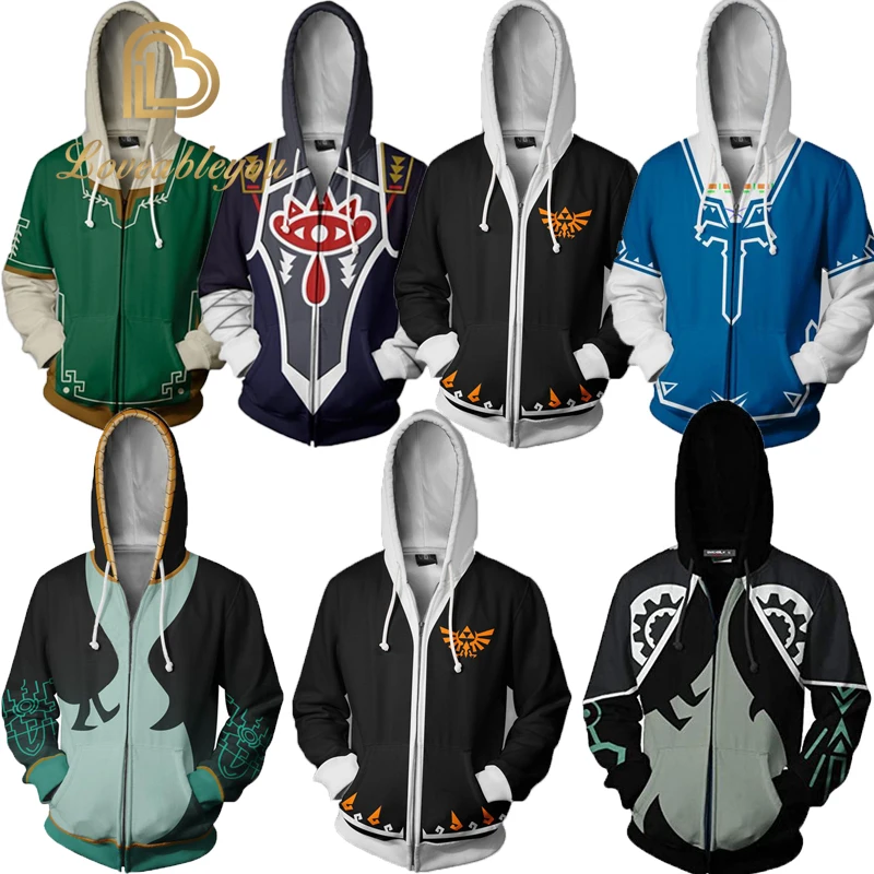 

Legend of Zelda Hoodie Sweatshirt Men Hoodies Male Sweatshirt Tops Full Zipper Hoodies Jackets Mens Long Sleeves Coats Autumn