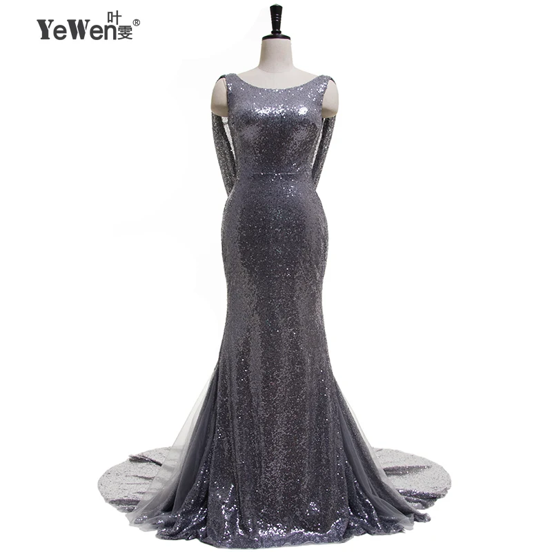 Серые Вечерние платья с блестками 2018 роскошные женские длинные для выпускного