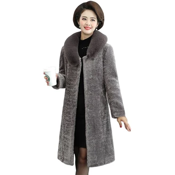 

New Winter Jacket Women Long Warm Woolen Jackets Plus size Middle-aged womens loose Thick Sheep shearing coat Overcoat 5XL F1129