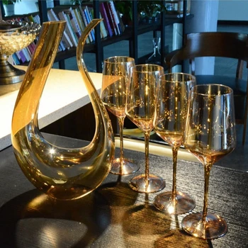 

High quality Plating gold wine glass Crystal goblet large capacity red wine glass and decanter set shot glass champagne glasses