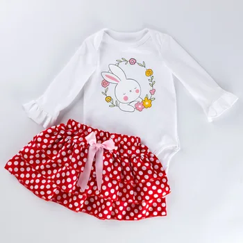 

New Spring and Autumn Female Baby Long Sleeve Jumpsuit, Skirt Suit Easter Cartoon Animal 0-2 Years Old Baby Clothing