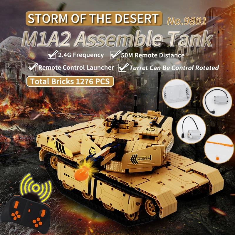 Строительные блоки RC 9801 Tank 1276 шт. армейские военные дистанционное управление