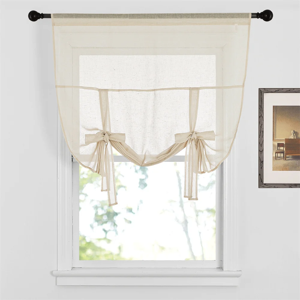 NICETOWN 1PC Tie Up Shade Rod Pocket Sheer Curtain Modern Solid European and American Style for Kitchen Small Window 