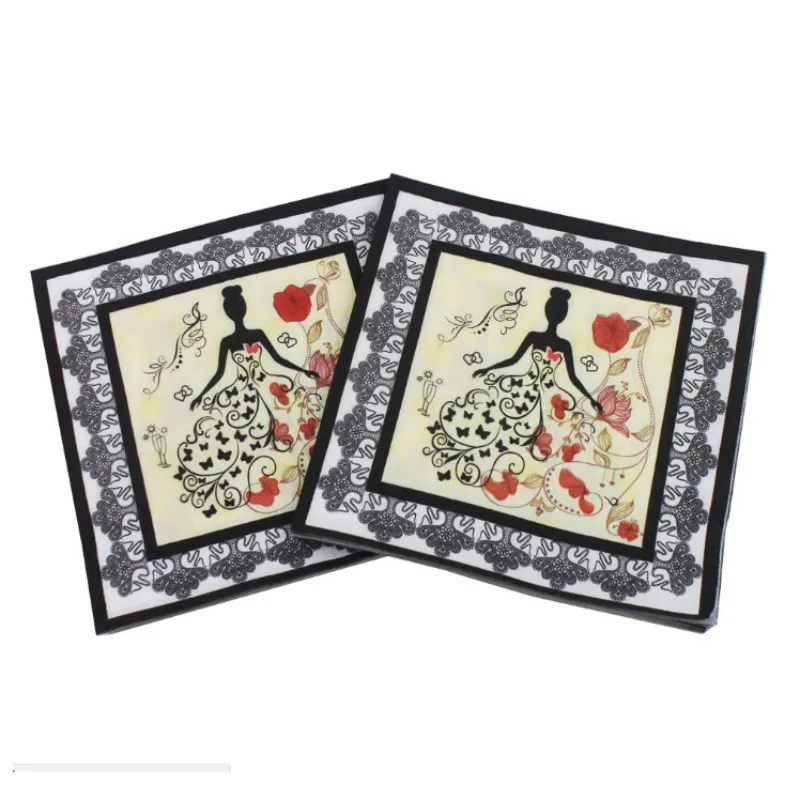 

33cm * 33cm 20pcs / Pack Beauty Printed Tissue Wedding Decoration Paper Napkins For Event & Wedding Party