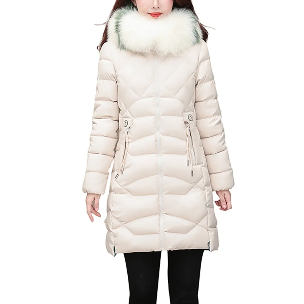 Женские пальто и куртки, зимние теплые толстые длинные парки из искусственного меха, с капюшоном, Повседневная облегающая женская зимняя одежда куртка-пузырь, пальто - Цвет: Белый