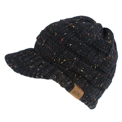 Хвощ Кепки зимняя женская теплая вязаная шапка в пучок Beanie Осенняя Мягкая трикотажная Кепки Модная вязаная шерстяная шапка - Color: BlackFlower