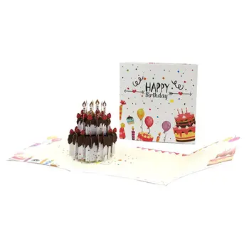 

1 Pc Greeting Cards 3D Birthday Cake Decor Postcards Invitations with Envelope Birthday Party Paper Card