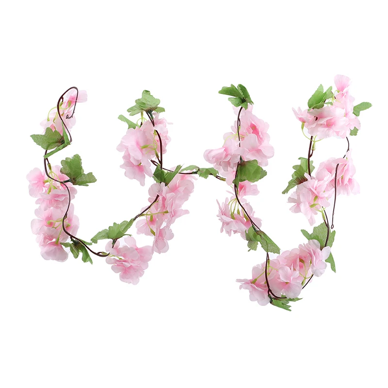 light pink Украшения для домашнего праздника поддельные растения симуляция вишни Цветущая лоза Сакура Гирлянда Венок висячее растение декоративные садовые цветы - Цвет: light pink