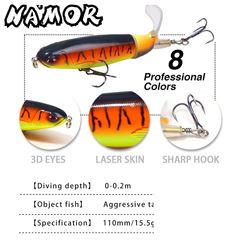 NAMOR Whopper Plopper 1 шт. 15 г Topwater рыболовная приманка вращающийся хвост VMC Крючки для
