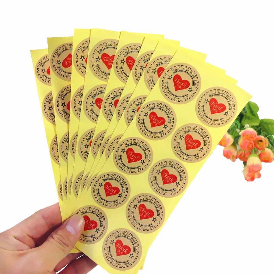 

120pcs/pack Pentagram Red Love Thank You Cowhide Color Seal Sticker Adhesive Kraft Baking Gifts
