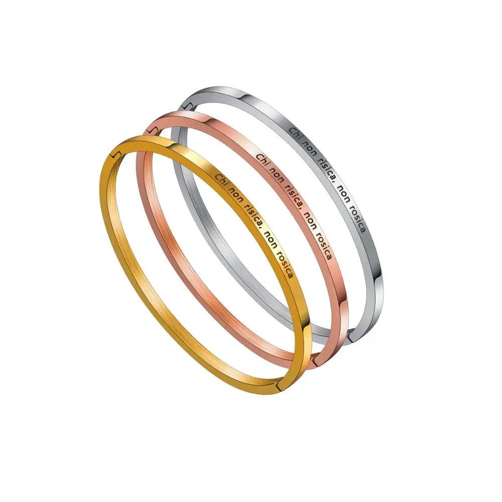 

chi non risica non rosica Italy Proverb slang phrase Fashion Jewelry Cuff Bangles Stainless Steel Bracelets For Women man gift