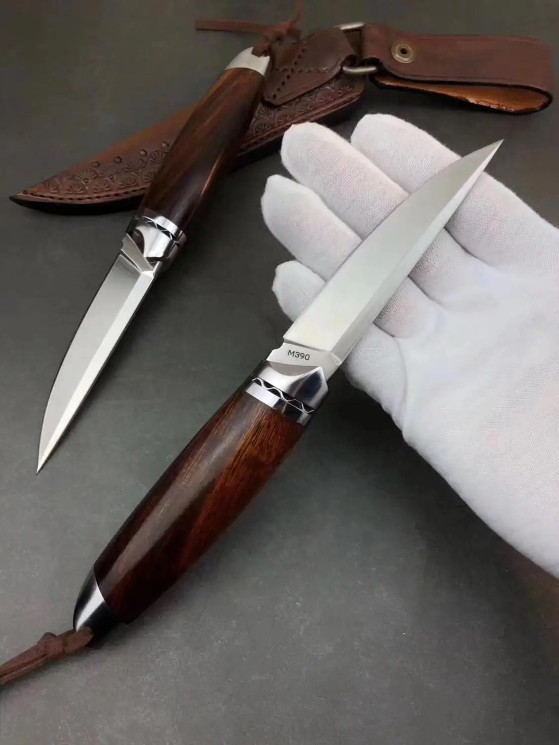 M390 стальной нож ручной работы с фиксированным лезвием, инструменты для отдыха на природе, охотничий нож с прямым лезвием, резная кожаная оболочка