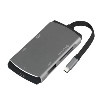 

6-In-1 Type-C USB Hub YC207 PD HDMI Type-C USB3.0 USB Hub HDMI PD Card Reader Adapter for PC Laptop