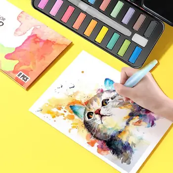 

24 Colors Professional Watercolor Paint Set Solid Gouache Supplies Brush Pigment Box Diy Art Metal With Water Pen Z4F4
