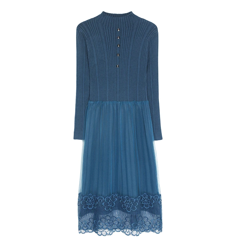 

autumn winter Half high collar -neck maxi sweater dress women OL female sweater dress with belt elegant a-line solid slim dress