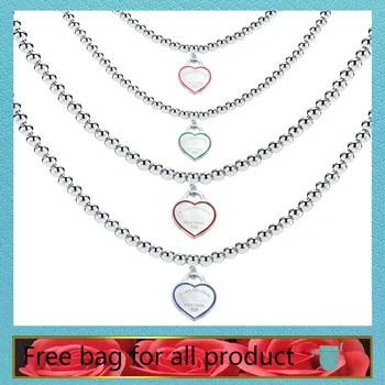 

1: 1 Original S925 Sterling silver Necklaces For Women Heart-shape Pendant 4mm Bead Necklaces Brand Jewelry Anniversary Gift