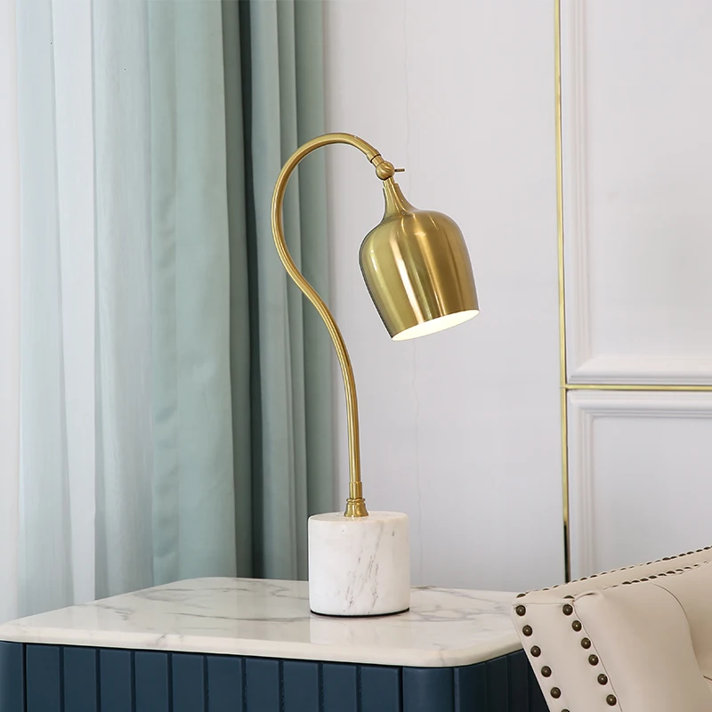 

Post Modern Concise Originality Copper Plating Desk Lamp A Living Room Study Marble Decoration Bedroom Bedside Desk Lamp