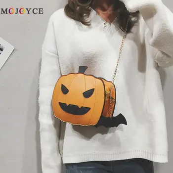 

Cartoon Cute Pumpkin Crossbody Bag PU Leather Women Halloween Small Chain Messenger Bags