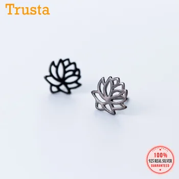 

Trusta 100% 925 Sterling Silver Women Jewelry Fashion Cute Tiny Black Hollow Flower Stud Earrings For Daughter Girls Gift DS228