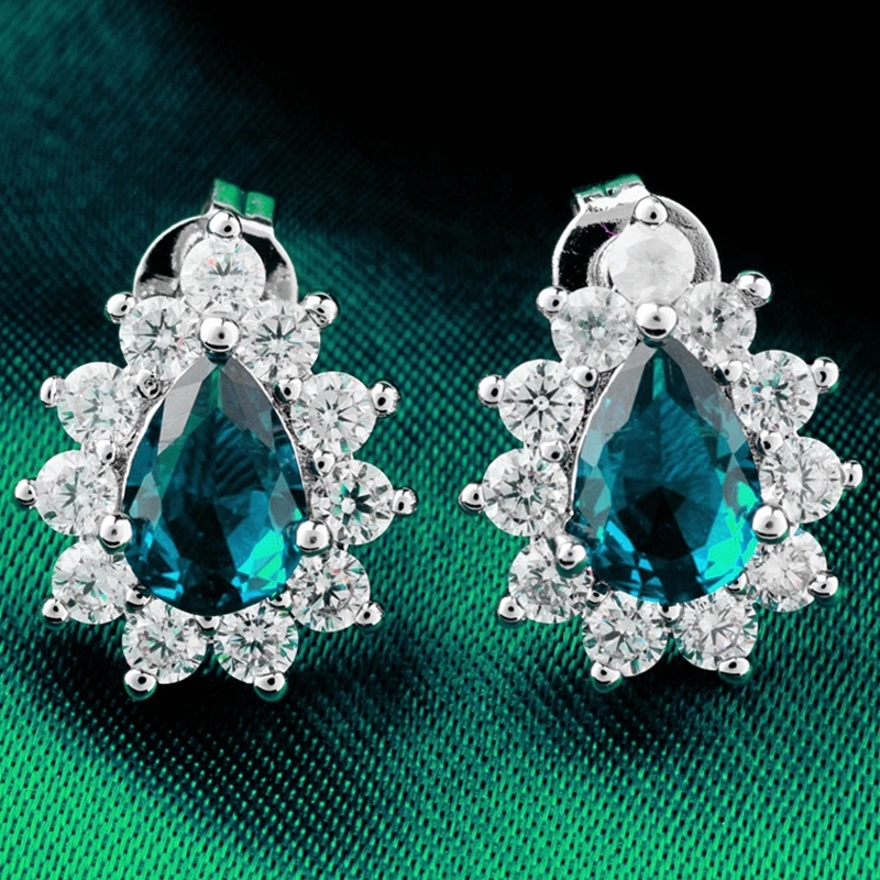 6 Colors Water Drop Stones Stud Earrings Girl AAA CZ Circle Earring for Women Silver Color Earings | Украшения и аксессуары