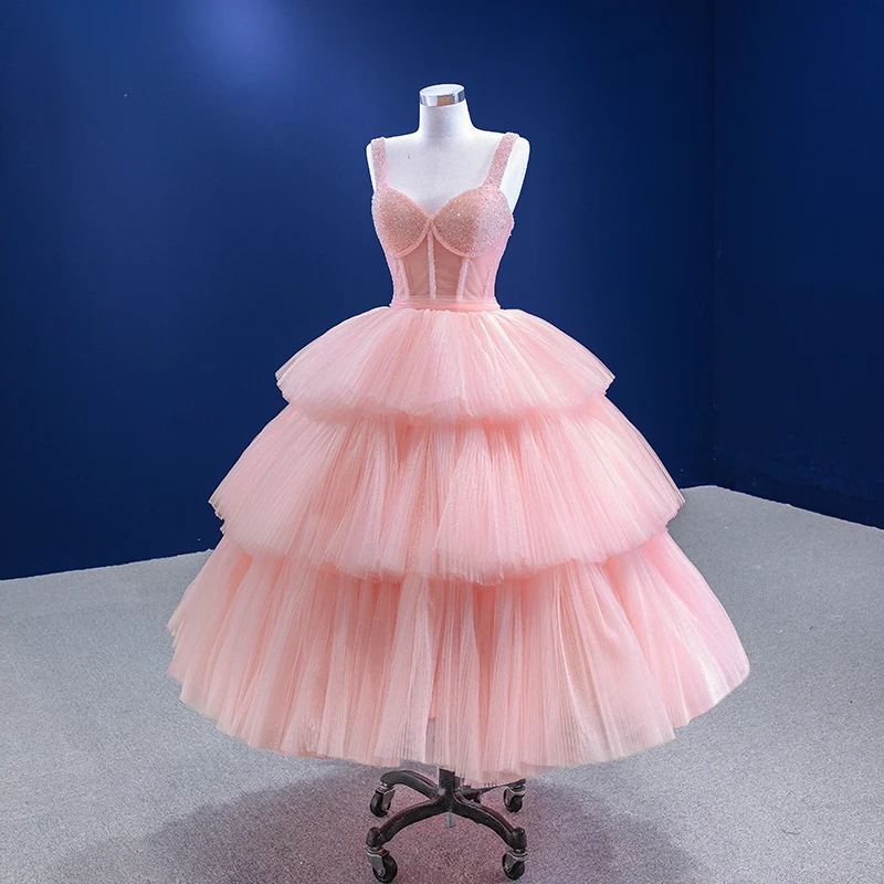 RSM67307B Sexy Beaded Dinner Dresses For Women Princess Shiny Spaghetti Straps Serene Hill Pink Dress Elegant فستان سهره فخم 4