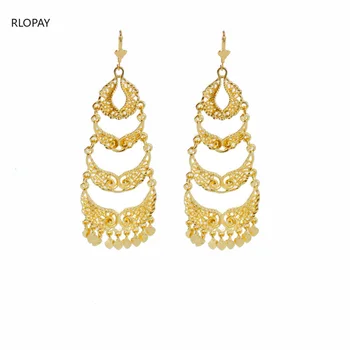 

New Elegant Crystal Long Drop Earrings For Women Moroccan Fashion Hollow Pattern Rhinestone Earring