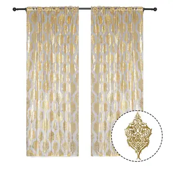 

1PC 100*200CM Sheer Curtain Translucent Aluminum Foil Printing Fashionable Pattern Sheer Curtain Gold Silver Home Decor