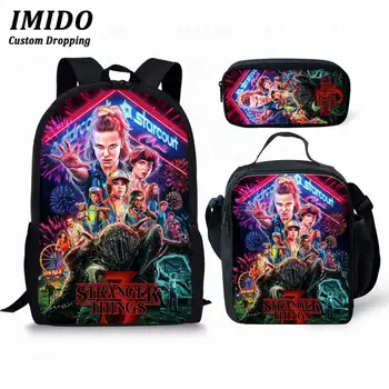 

IMIDO Stranger Things 3 Backpack Back To School Backpack Gift 3pcs/set Children Boys Girls School Bag for Teenage Travel Bags