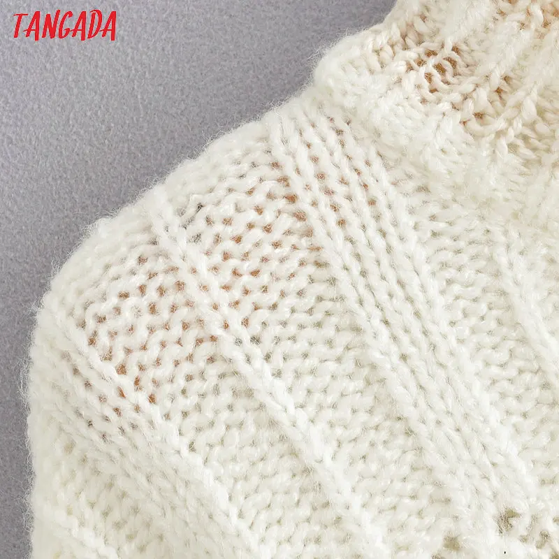 Tangada корейский шик для женщин негабаритных Сладкий кружевной лоскутный Свитер Винтаж Дамы бежевый вязаный джемпер Топы QJ147