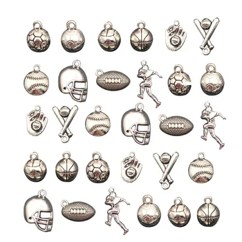 

30pcs Tibetan Silver Plated Mix Bead Craft Charms Bracelets Accessories Findings Charms punk DIY Baseball Rugby Sports Pendants