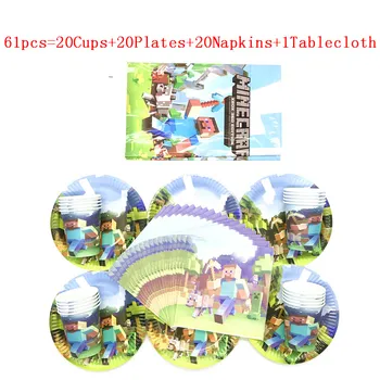 

Cartoon Mining Pixel Game 61Pcs/41Pcs Disposable Tableware Sets Kid Birthday Party Cup Plate Napkin Tablecloth Decoration Supply
