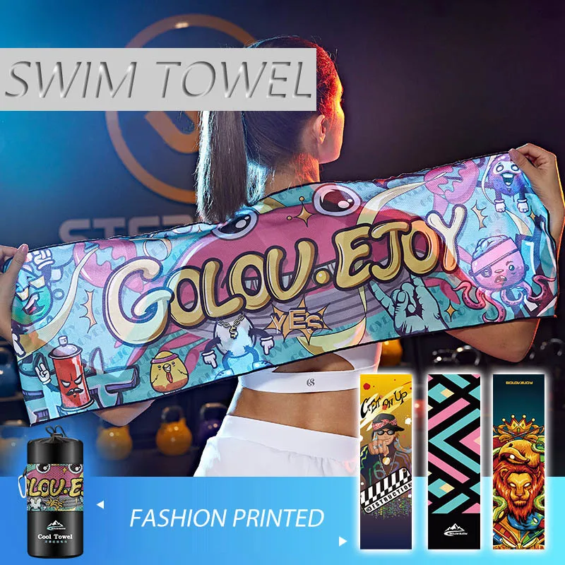 

100*30cm Breathable Printed Quick Dry Swimming Towel Faldable Beach Cloth Cold Feeling Fitness Running Cycling Sweat Towel