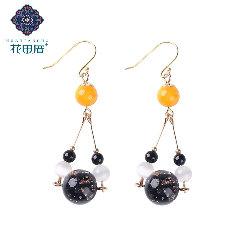 

Starry Sky Glass Bead Libra Shape Dangle Earring Yellow Shell Bead Imitation Opal A gate Bead Alloy Ethnic WomanJewelry EZ-18040