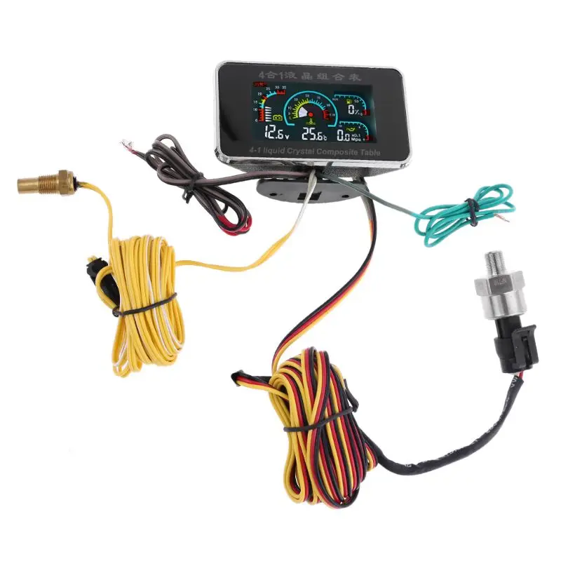 

4 in 1 LCD Car Digital ALARM Gauge Voltmeter Oil Pressure Fuel Water Temp 12-24V B95B