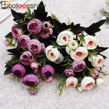 

Balleenshiny 9Head/Bouquet Mini Fake Tea Rose Peony Flowers For Home Wedding Decor Artificial Flower Home Decoration Supplies