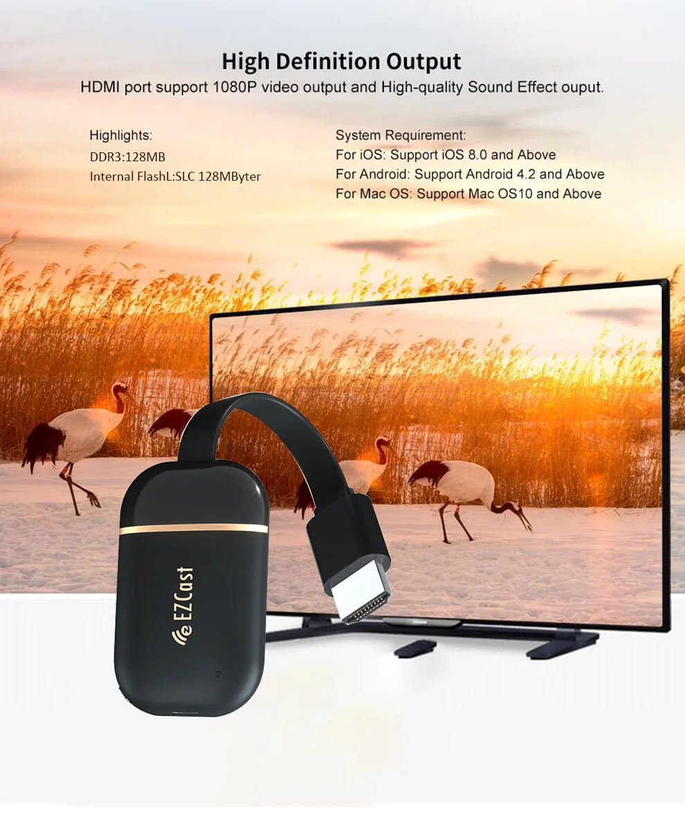 Ezcast G13 беспроводной WiFi HDMI адаптер 128 МБ Поддержка Miracast/Airplay/DLAN 1080P видео, совместимо с Android, IOS, Windows, MAC OS