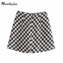 Huaxiafan юбки, Женская клетчатая мини-юбка трапециевидной формы, женская модная Осенняя клетчатая юбка с узором, Офисная Женская тонкая юбка на молнии