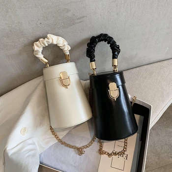 

2020 Ins Chain PU Leather Bucket Bags for Women Summer Small Shoulder Messenger Bags Lady Designer Luxury Handbags and Purses