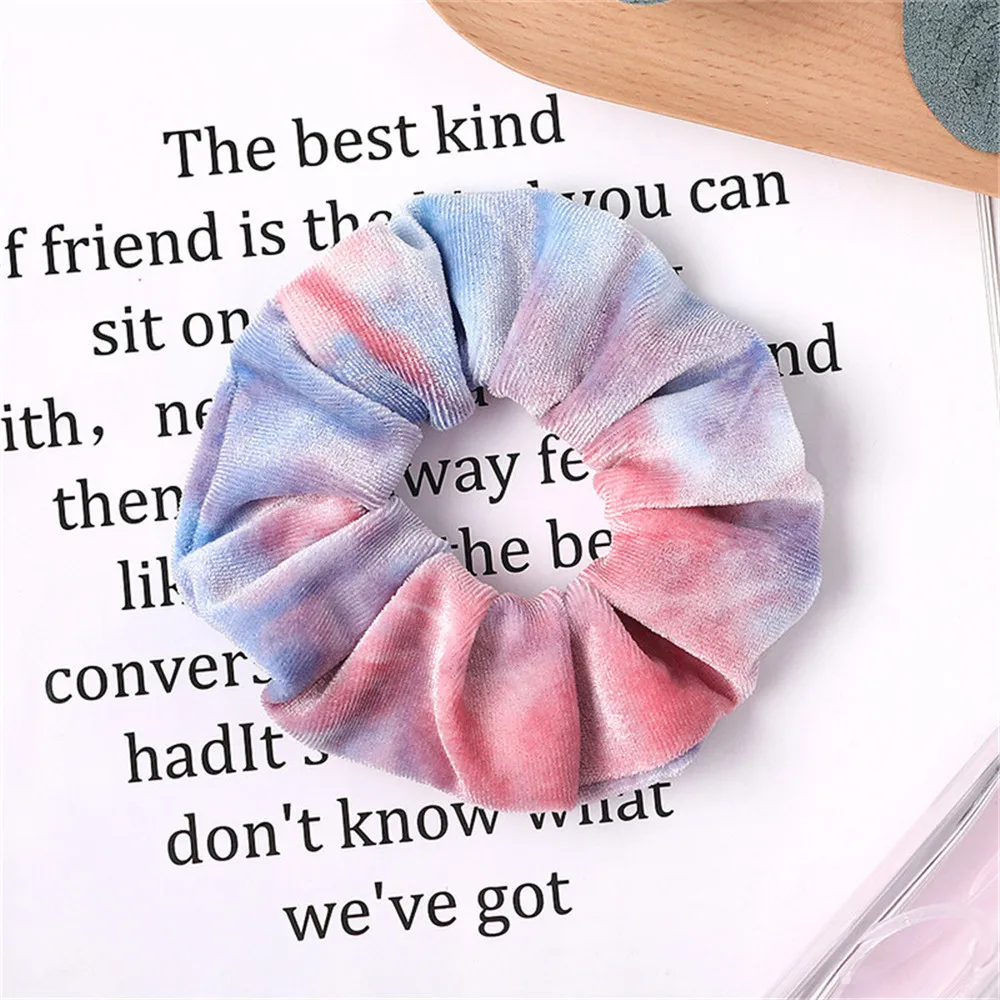 Diamond Velvet Scrunchie Tie Dyeing Women Girls Elastic Hair Rubber Bands Gum Gradient Color Hair Ring - Цвет: Purple