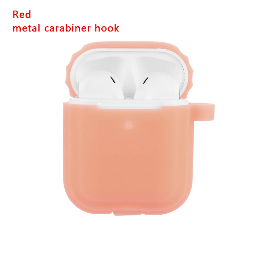 metal carabiner-r Модный светящийся силиконовый чехол с защитой от царапин для наушников чехол с крючками для Airpods зарядная коробка - Цвет: metal carabiner-r