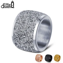 Effie rainha prata/rosa cor do ouro anéis de aço inoxidável 16mm superfície geada grande anel de festa de casamento banda para mulher ir73(China)