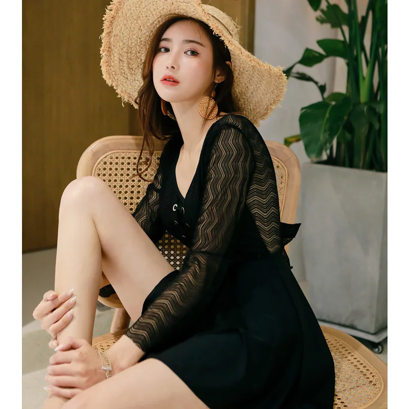 

New Style Two-Piece Set Two-piece Swimsuits Women's Graceful Bikini Small Bust Gathering Skirt Conservative Boxer Hot Springs Ba