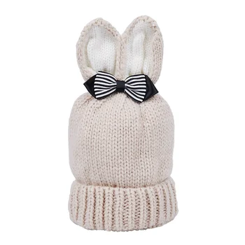

Cute Rabbit Ear Winter Kids Baby Hats Knitted Hemming Skullies Beanies Hat Beige