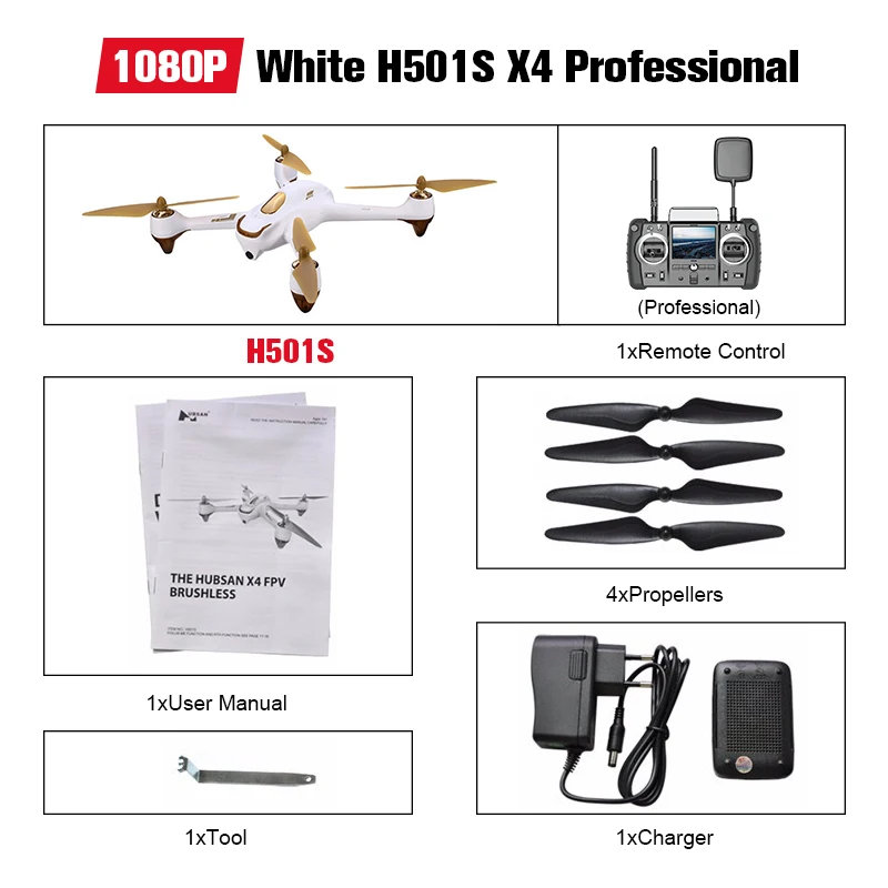 Hubsan H501S X4 Pro 5,8G FPV Бесщеточный W/1080 P HD камера gps RTF режим следования за мной Квадрокоптер Вертолет радиоуправляемый Дрон - Цвет: White Professional