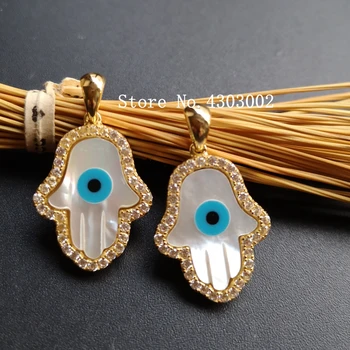 

5pcs/lot 925 Sterling Silver Hamsa Blue Evil Eye Mother of Pearl shell Pendant with AAA CZ Natural Hand MOP Pearl shell Charms