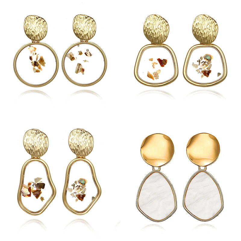 Женские Ретро Висячие серьги милые прозрачные круглые золотые из фольги