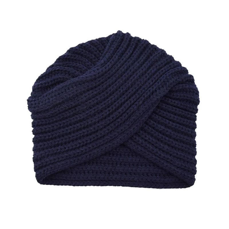 Тёмно-синий Knitted girls croceht beanies female hat ladies turban head wrap caps for women twist headwrap winter hats for women hats - Цвет: Тёмно-синий