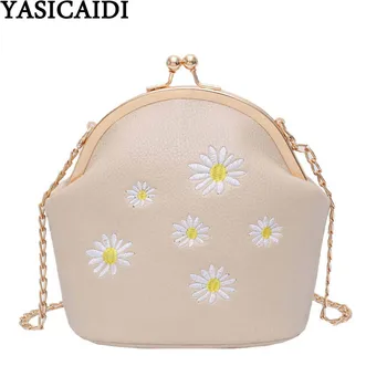 

YASICAIDI 2020 Frame Messenger Bags Summer Daisy Pattern Chain Shoulder Bag Embroidery Floral Leather Crossbody Bags For Women